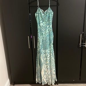 Turquoise beaded prom dress - open back